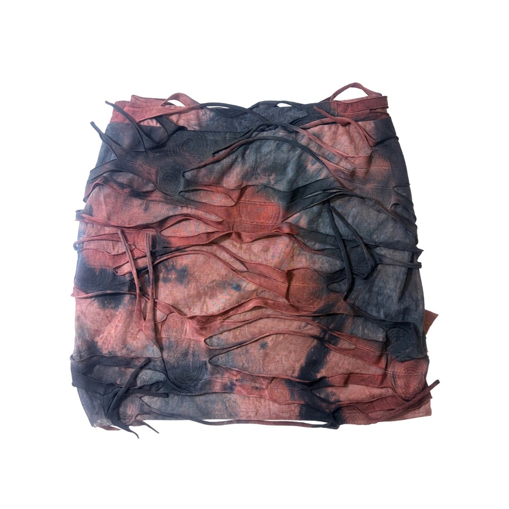 Distressed Shredded Mini Skirt Rust Red Grey Tie Dye Grunge Avant-Garde XL